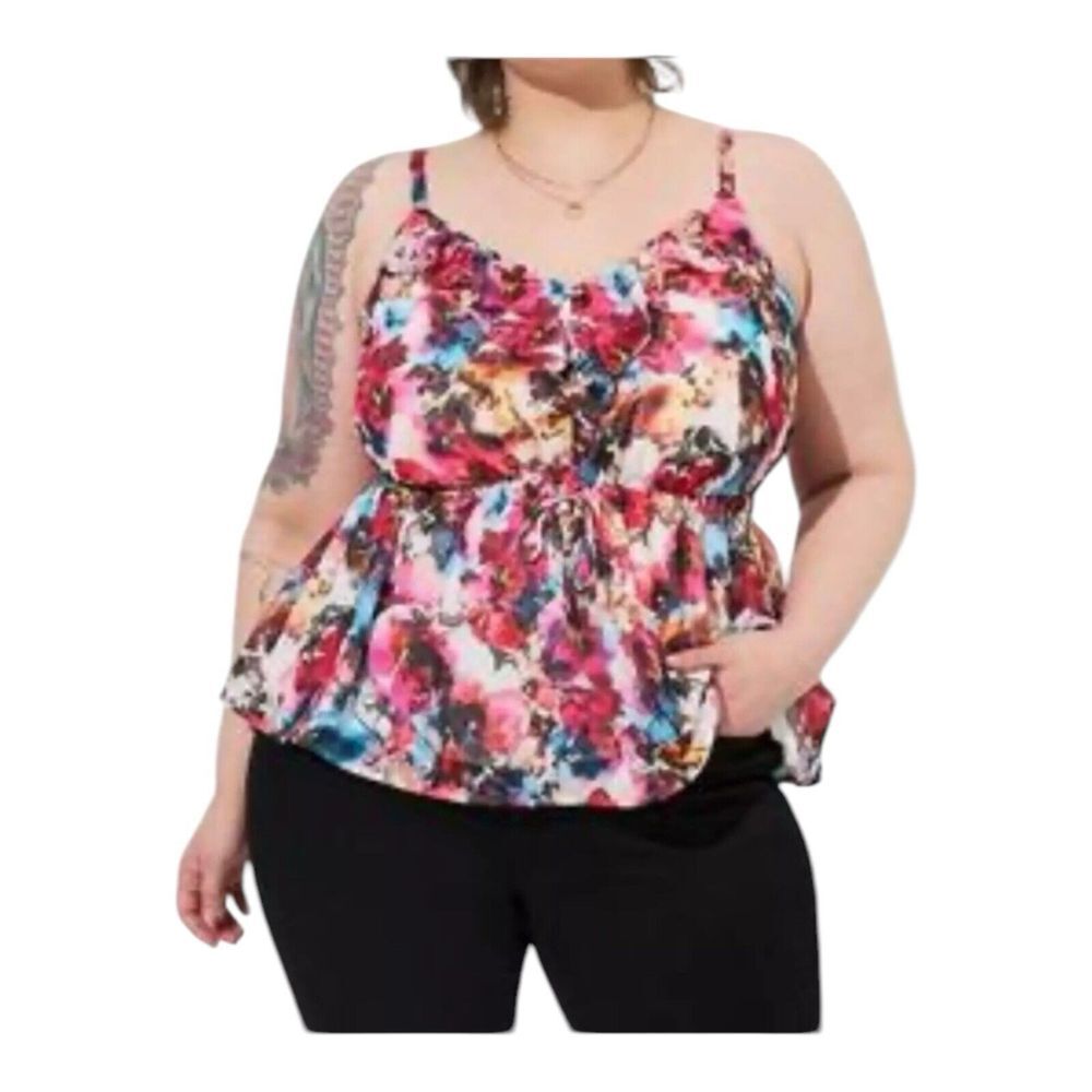 NWT Torrid Chiffon Clip Dot Ruffle Tie Waist Tank Size‎ Large